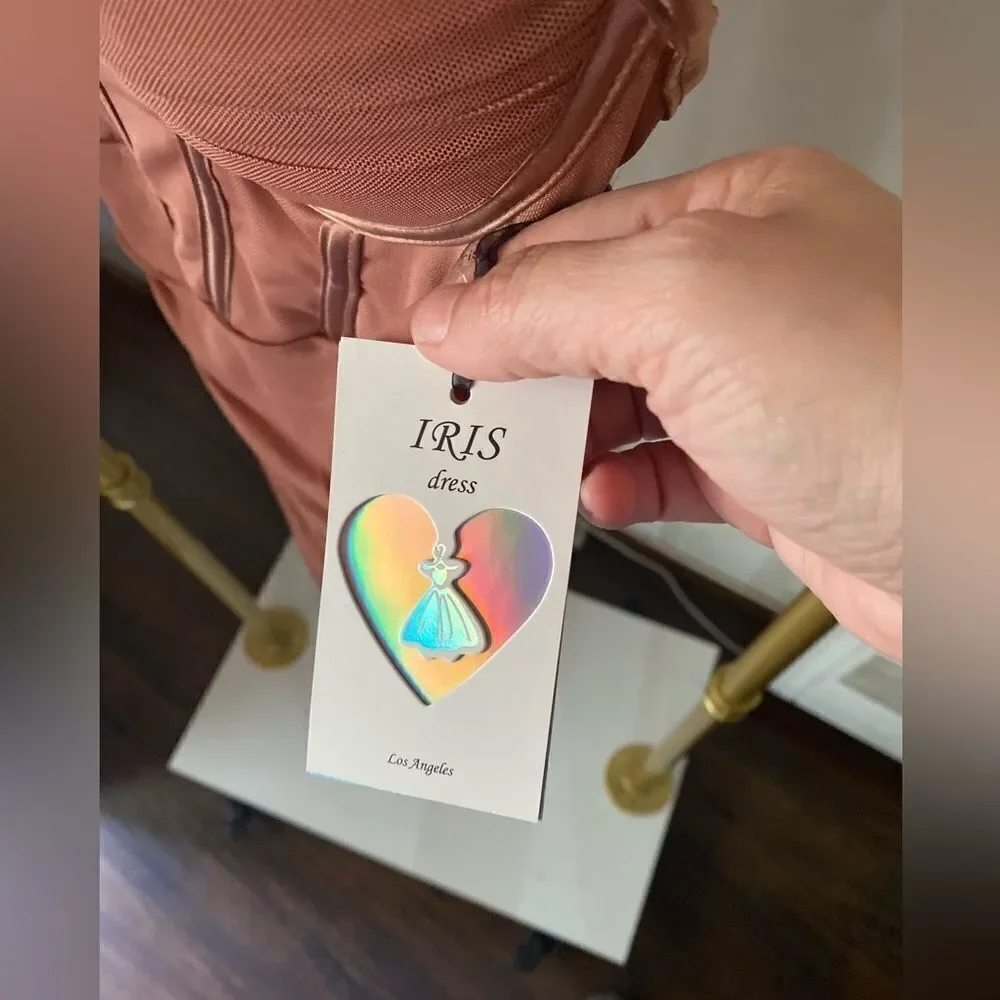 IRIS mini dress light brown  with spaghetti straps top corset type ruched New - Picture 8 of 10